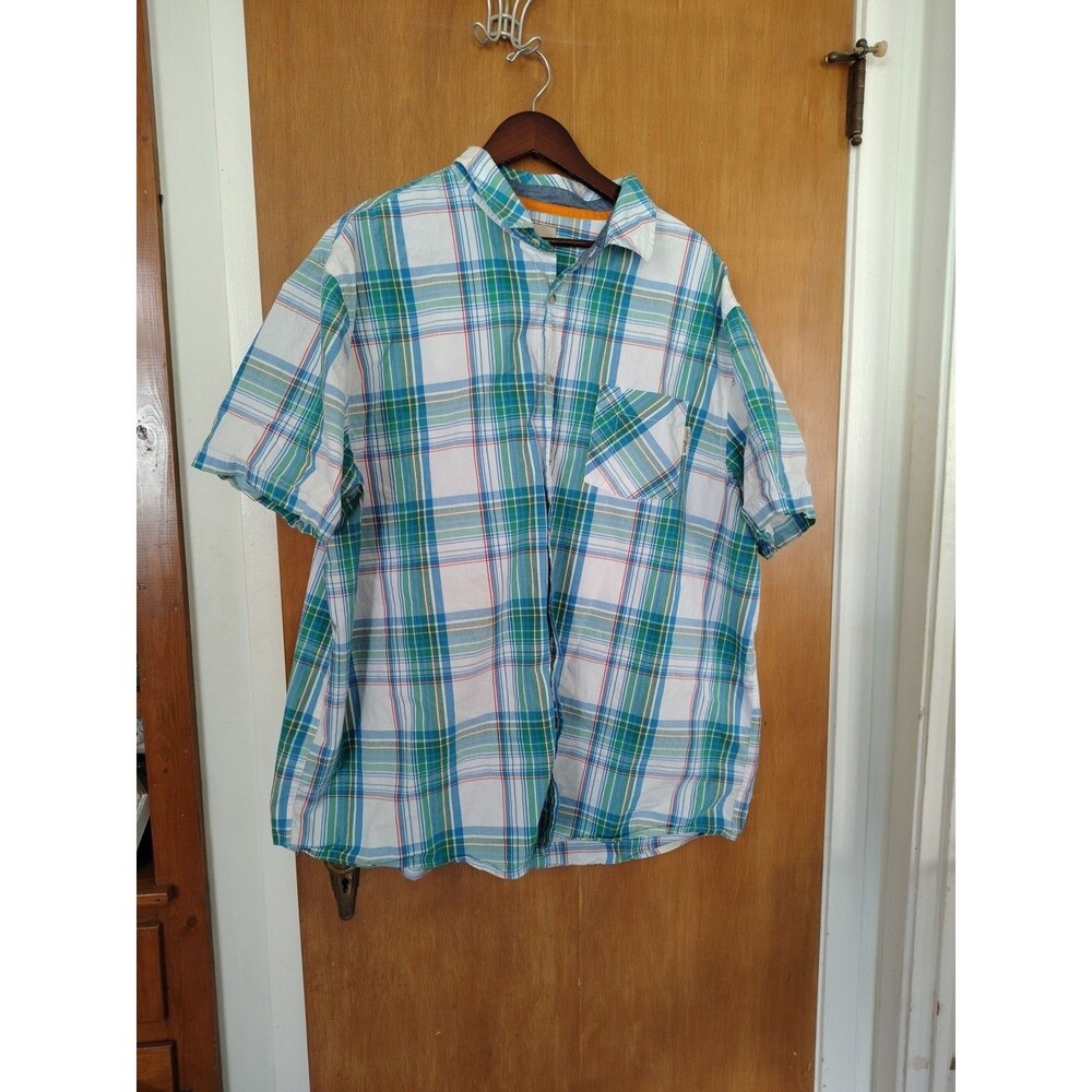 Field & Stream Shirt Men 4XL Green Plaid Short Sleeve Button Up Pockets Y2K